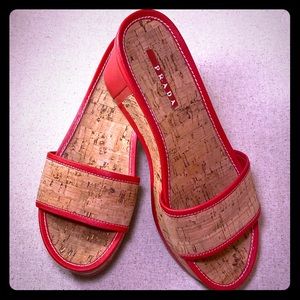 Prada, Cork and Red Leather Slide